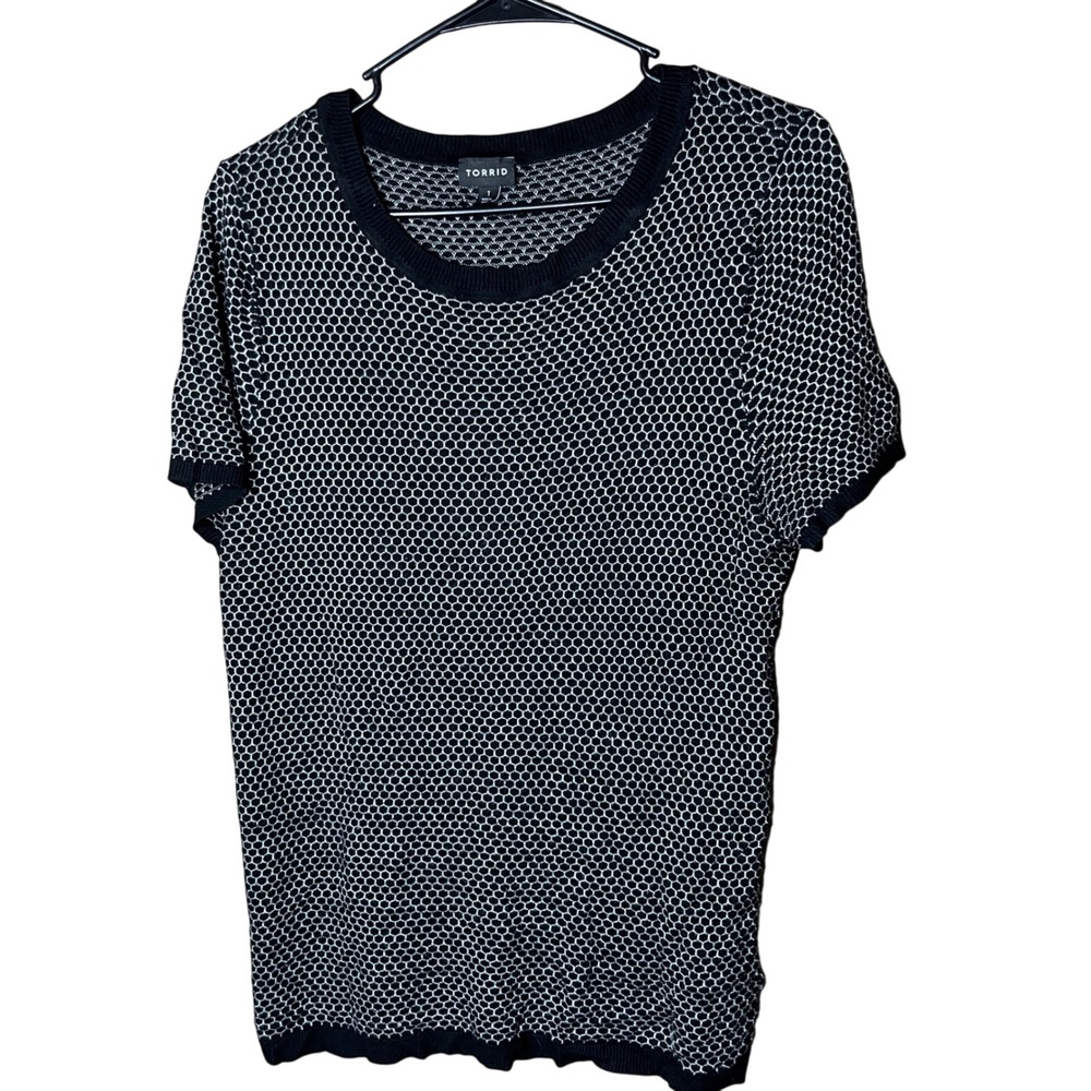Torrid Womens Knit Top Black White Short Sleeve Crew Neck Plus Size 1